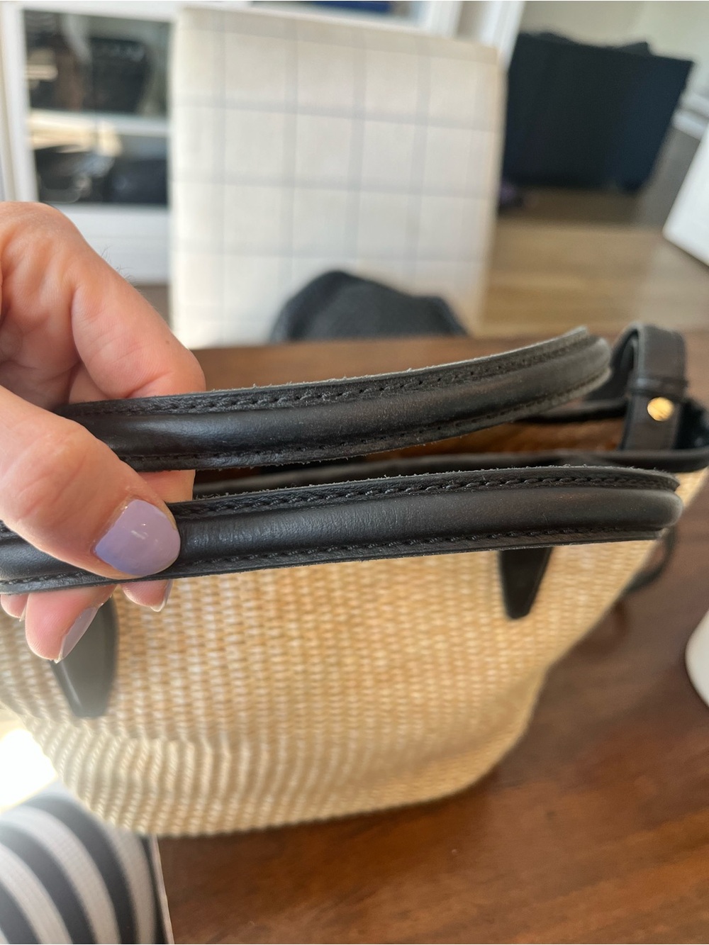Madewell Mini Shopper Tote in True Black Multi - Leather-Trimmed Straw - Picture 11 of 13